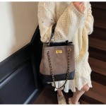 1pc Women's Retro Bucket Bag with Golden-Tone Hardware & Chain Strap - Elegant Golden-Tone Hardware, Buckle Closure, Lining - Coffee Brown/Light Brown/Gray/Black Handbag for Casual & Formal Events