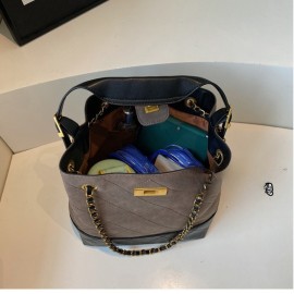 1pc Women's Retro Bucket Bag with Golden-Tone Hardware & Chain Strap - Elegant Golden-Tone Hardware, Buckle Closure, Lining - Coffee Brown/Light Brown/Gray/Black Handbag for Casual & Formal Events